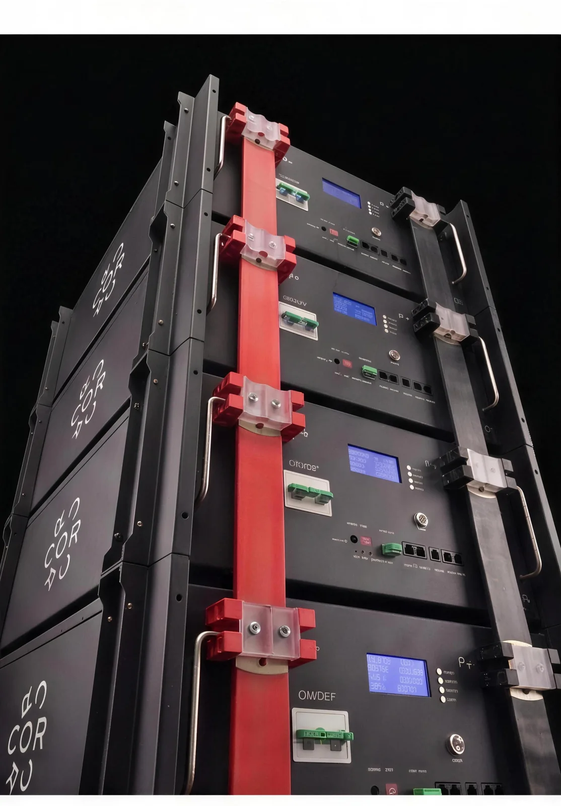 COR.stor Batteriespeicher-Rack mit fünf Akku-Paketen